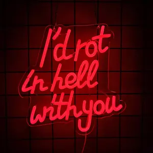 I’d Rot in Hell with You Neon Sign, Gothic Wedding LED Wall Light for Halloween, Horror Room Decor, Dark Love Wedding Gift, USB Powered Quote Sign for Bedroom, Anniversary, or Alt Aesthetic Rooms