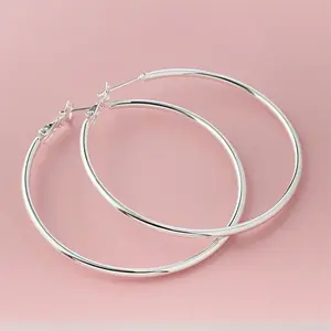 925 Sterling Silver Plated 50mm(1.96'') Large Circle Endless Hoop Earrings Big Round Huggie Hoops Statement Earring Minimalist Hooped Jewelry for Women