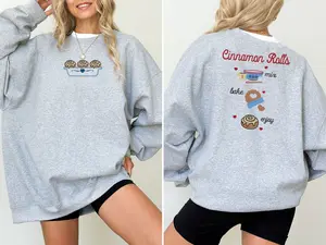 Embroidered Cinnamon Roll Crewneck Sweater in 50/50 Cotton Poly Blend Sizes S-3XL for Casual Wear Comfortable Fit