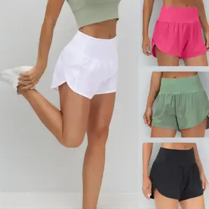 Women's Running Shorts, Two-in-One Design, with Zipper Pockets, High Waist, Yoga Quick-Dry Training Pants