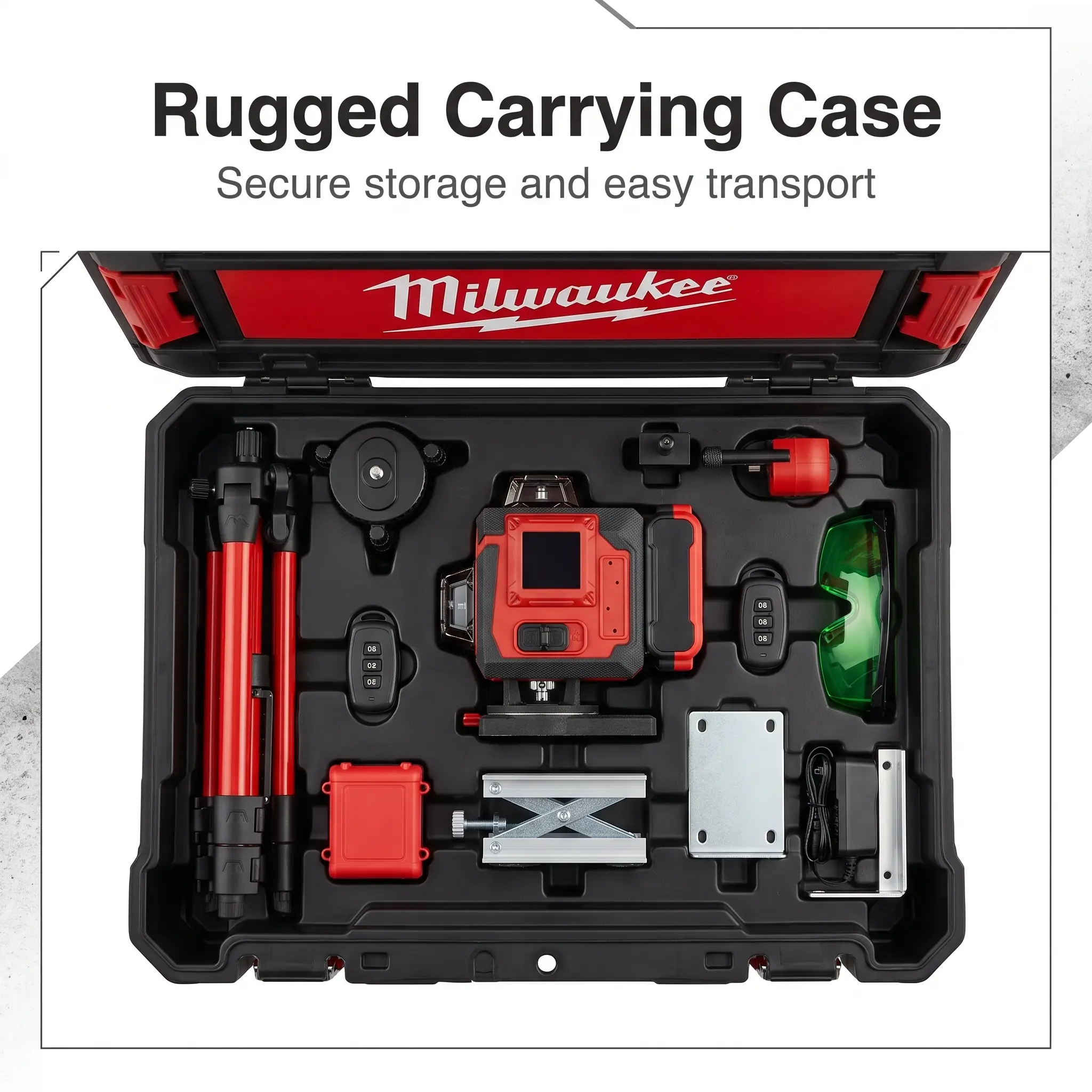 Milwaukee 3-Vial Box Level Kit ±4° Self-Levelling Capacity for Floor Leveling Tasks with 30m Measurement Range & IP65 Debris Protection mini square drive