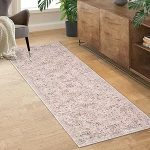 GARVEE 2x6 Washable Runner Rugs for Living Room Vintage Floral Area Rug for Bedroom Distressed Oriental Office Rug Low Pile Neutral Soft Nursery Rug Non Slip Farmhouse Floor Cover Pink