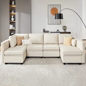 【4 Packages】Modular Sectional Sofa with Storage, U Shaped Sectional Couch for Living Room, Convertible Modular Sofa Couch with Ottomans, High Supportive & Soft Sponge, 6 Seat