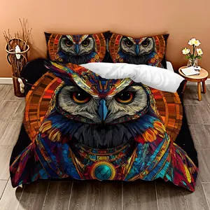 Creative Owl Pattern Bedding Set, Including Duvet Cover & Pillowcase, Soft Comfortable Bedding Set for Home Bedroom