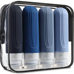 Travel Bottles for Toiletries, Tsa Approved 3oz Travel Size Containers BPA Free Leak Proof Refillable Liquid Silicone Squeezable Travel Accessories for Shampoo Conditioner Lotion (4 Pack) Makeup Cosmetic