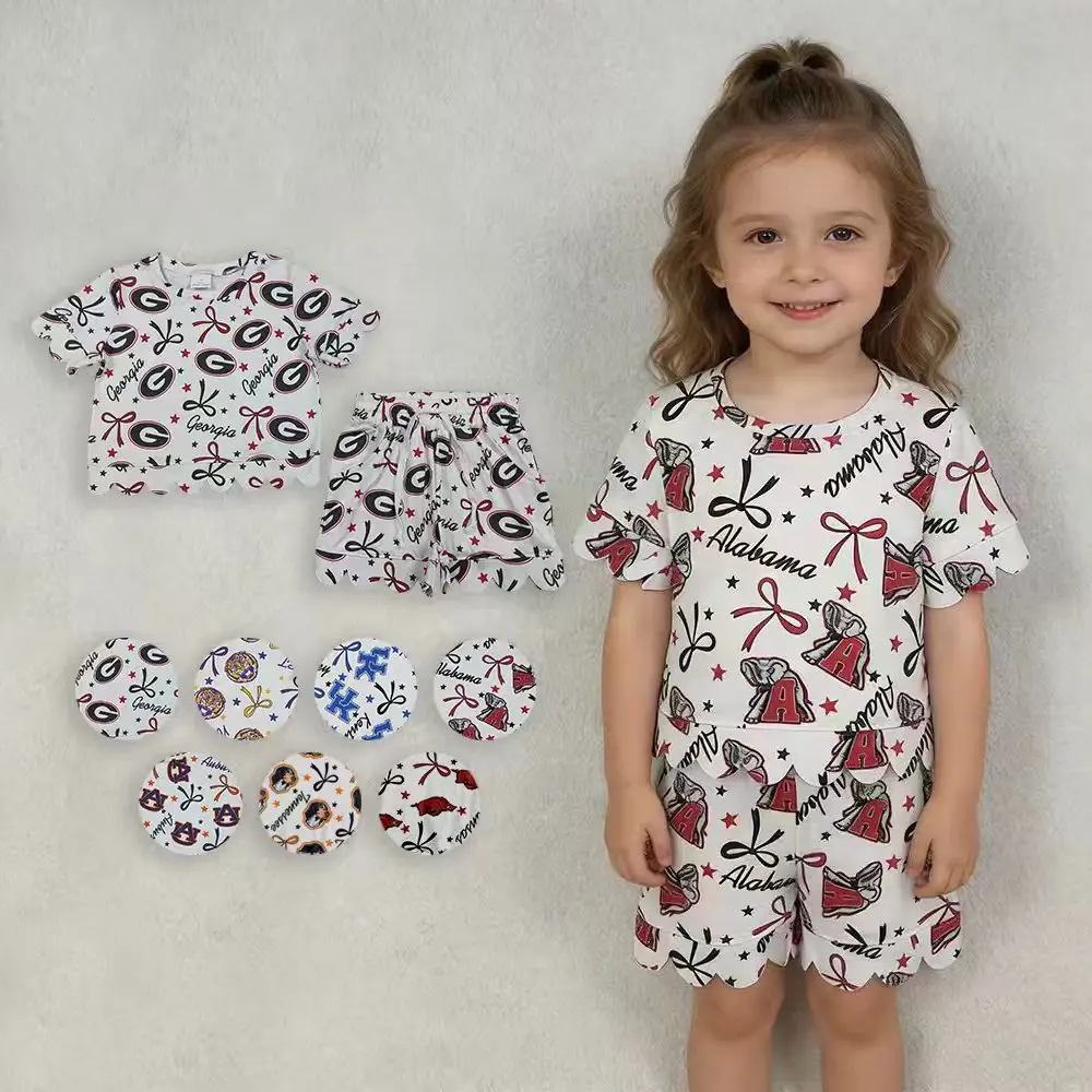 Teams Star & Bow Girls’ Scallop Shorts Set Sisters Wear Matching Clothes