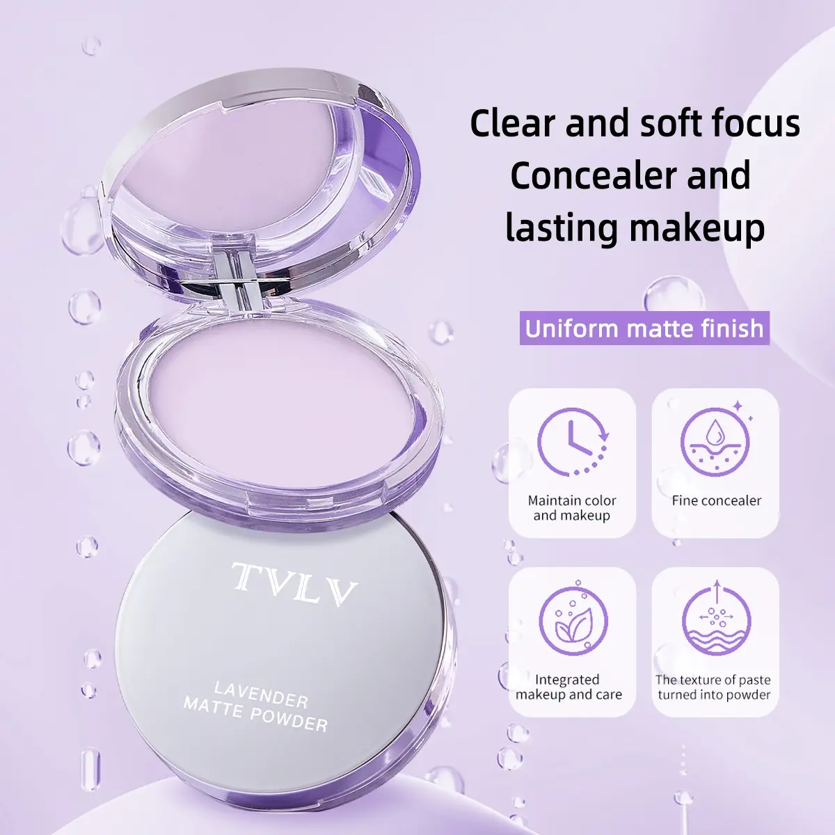 Tvlv Lavender Matte Finishing Beauty Powder Cake, Long-Lasting Soft Matte Natural Skin Smoothing Makeup, Smooth Finish, Perfect for Daily Use