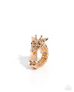 Giraffe Glam - Brown Spotted Gold Giraffe with Black Rhinestone Eyes Stretchy Ring