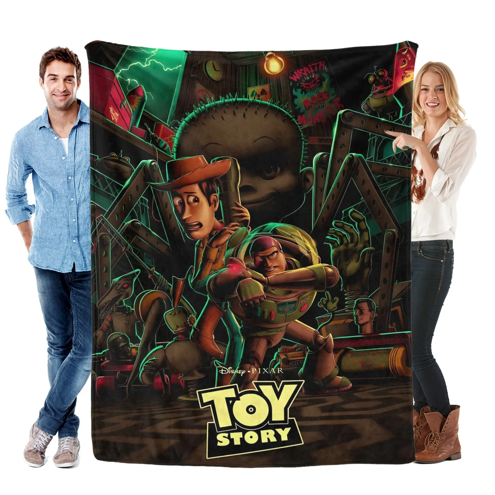 DISNEY CLASSIC Toy Story Woody & Buzz Lightyear Flannel Blanket - Ultra Soft Cozy Throw Blanket, Lightweight Cartoon Blanket for Kids & Adults, Bed, Couch, Travel & Gift