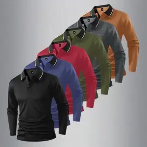 6-Pack Men's Lightweight Long-Sleeve Buttoned Polo Shirt Set - Fashionable Spring/Fall Casual Sports Outing Top with Simple Collar, Perfect for Golf, Fishing, Camping, Gift Idea for Boyfriend or Husband, Office & Holiday Wear Athletic Apparel