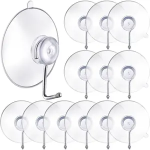 120 Pieces 45 mm PVC Reusable Clear Suction Cup Wall Hooks with Metal Hooks Practical Hanging Supplies Without Nails for Kitchen Bathroom Shower Wall Door Glass Window