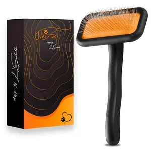 Black Dog Slicker Brush for Shedding & Grooming | Fluff & Volumize | Soft Bristles & Vented Cushion | Matt Rubberized Paint | Grippy Handle | Dog & Cat Brush | Wire Brush | Orange Details