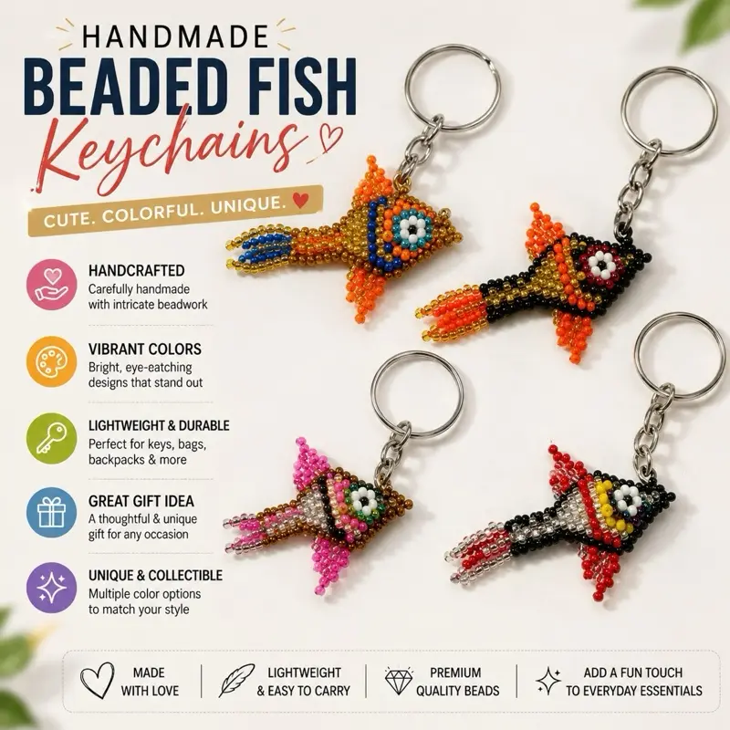 Handmade Colorful Beaded Fish Keychain | Bag Charm & Key Ring Gift