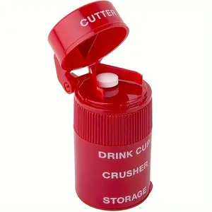 1pc 2 IN1 Pill Crusher, Creative Cutter and Grinder for Pills, Vitamins, Tablets, Stainless Steel Blade, Removable Drinking Cup, Portable Medicine Box