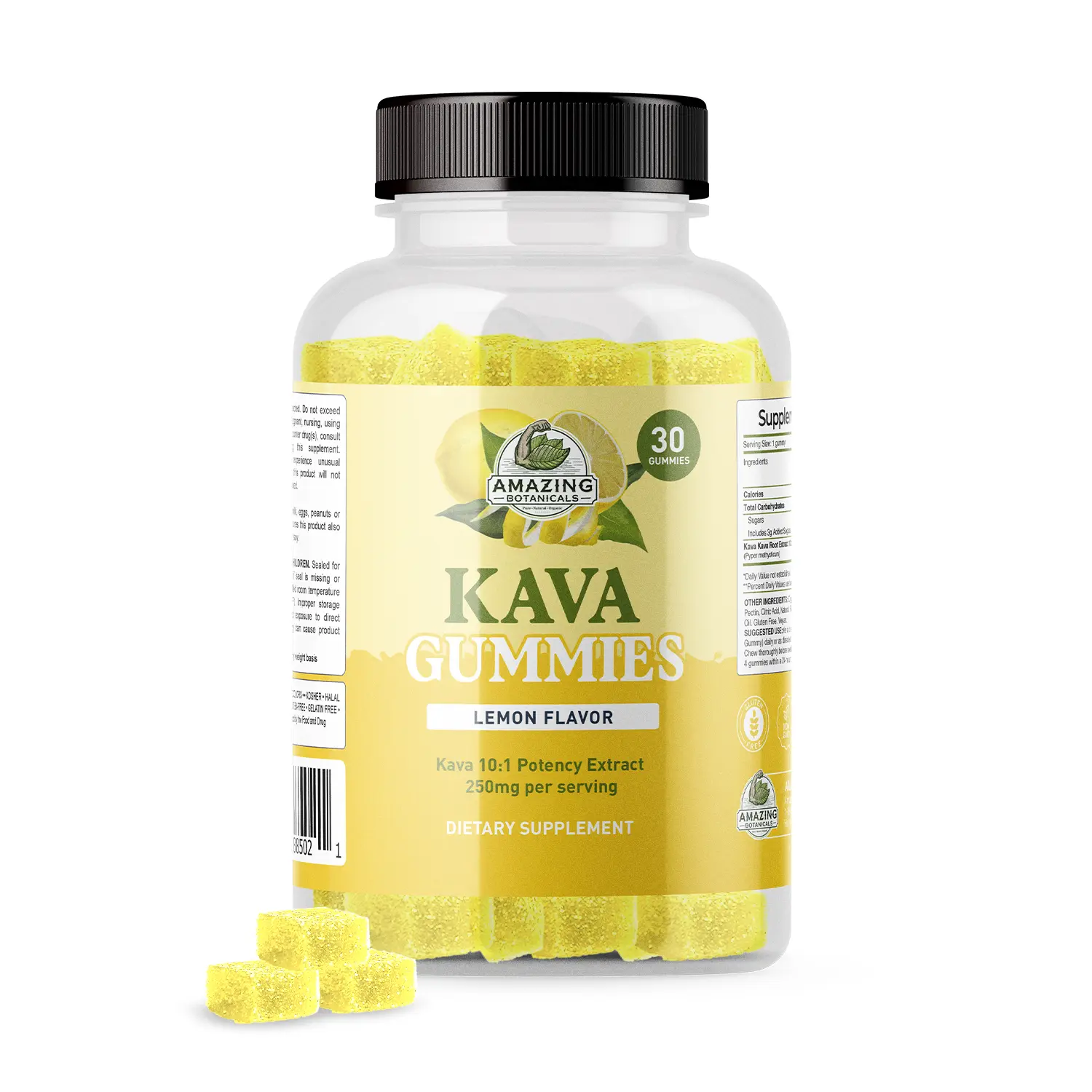 Amazing Botanicals Kava Gummies - 250mg Zesty Lemon Edible Plant-Based Dietary Supplement for Adults, 30 Count Chewables, Lab Tested, Vegan, NON-GMO, Gluten-Free, Fitness-Focused Nighttime Relaxation Aid