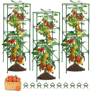 3 Pack Tomato Cages for Garden - Heavy Duty Square Tomato  Support Stakes, Height-Adjustable Tomato Trellis, Tomato  Cage for Raised Beds/Pots (Holds 50 Lbs)