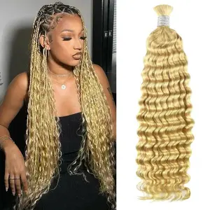 Deep Wave Bulk Human Hair Blonde #613 Braiding Hair 100 Grams Unisex Quality Extension