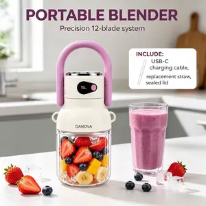 DANOVA Portable Cordless Ice Crushing Blender, 33 oz BPA-Free Plastic Cup, 70 W Motor, USB Rechargeable (USB Port, No Plug) for Fitness, Nutrition Extraction of Smoothies & Protein Shakes