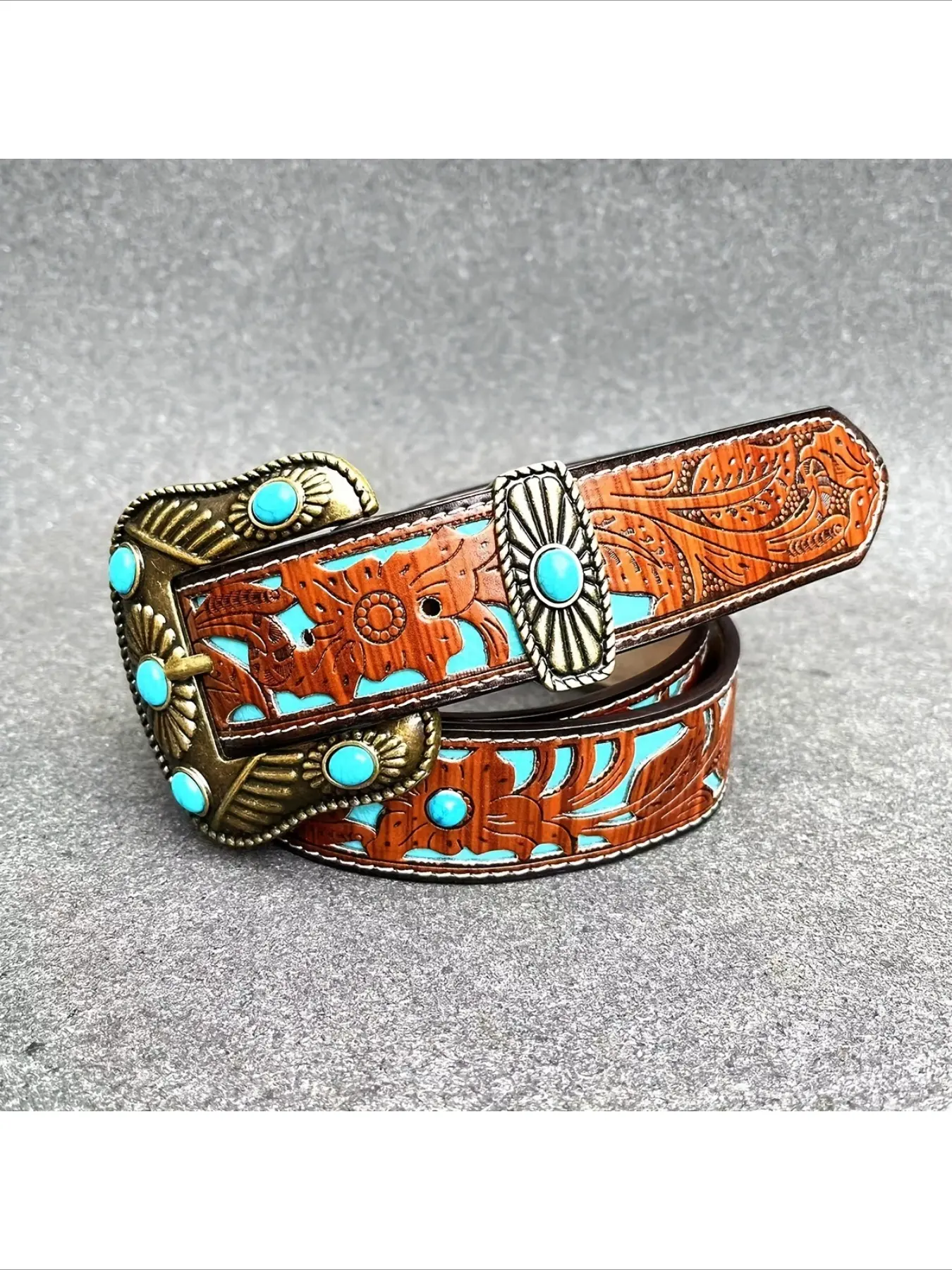 New Western Style Carved Belt For Men With Turquoise Decor All Match For Spring Summer Autumn Winter Can Match With Jeans Versatile Daily Casual Fashion Waist Belt Tooled Belt Turquoise Texture Belt