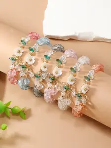 Women's 6pc/set Bohemian Style Glass & Synthetic Crystal Bracelets, Trendy Accessory for Everyday Wear, Perfect Gift Idea, Dainty Crystal Bracelet