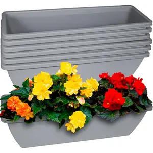 6 count 24 inch Window Box Planter, Large Rectangular Flower Planter Boxes with Shelf Insert Plastic for Indoor and Outdoor Garden, Balcony  Decor (6, 24 inch)