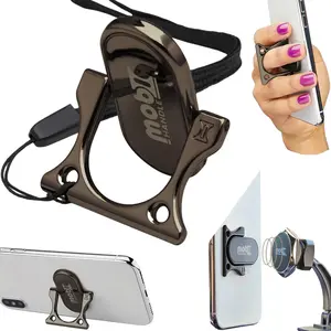 Mobi Handle 3-Finger Phone Grip & Kickstand - Most Comfortable & Reliable for Selfies & Videos on Smartphones & Cellphones Multicolor