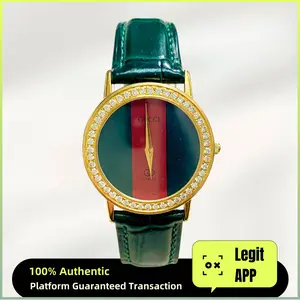 Gucci Vintage 30mm Quartz - Red/Green Dial, Leather Strap & Two-Tone Diamond-Set Caseback Ladies Watch 21118208