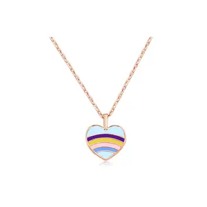 Heart Rainbow Enamel Rose Gold Plating Girl's Necklace Pendant Earth2Jane