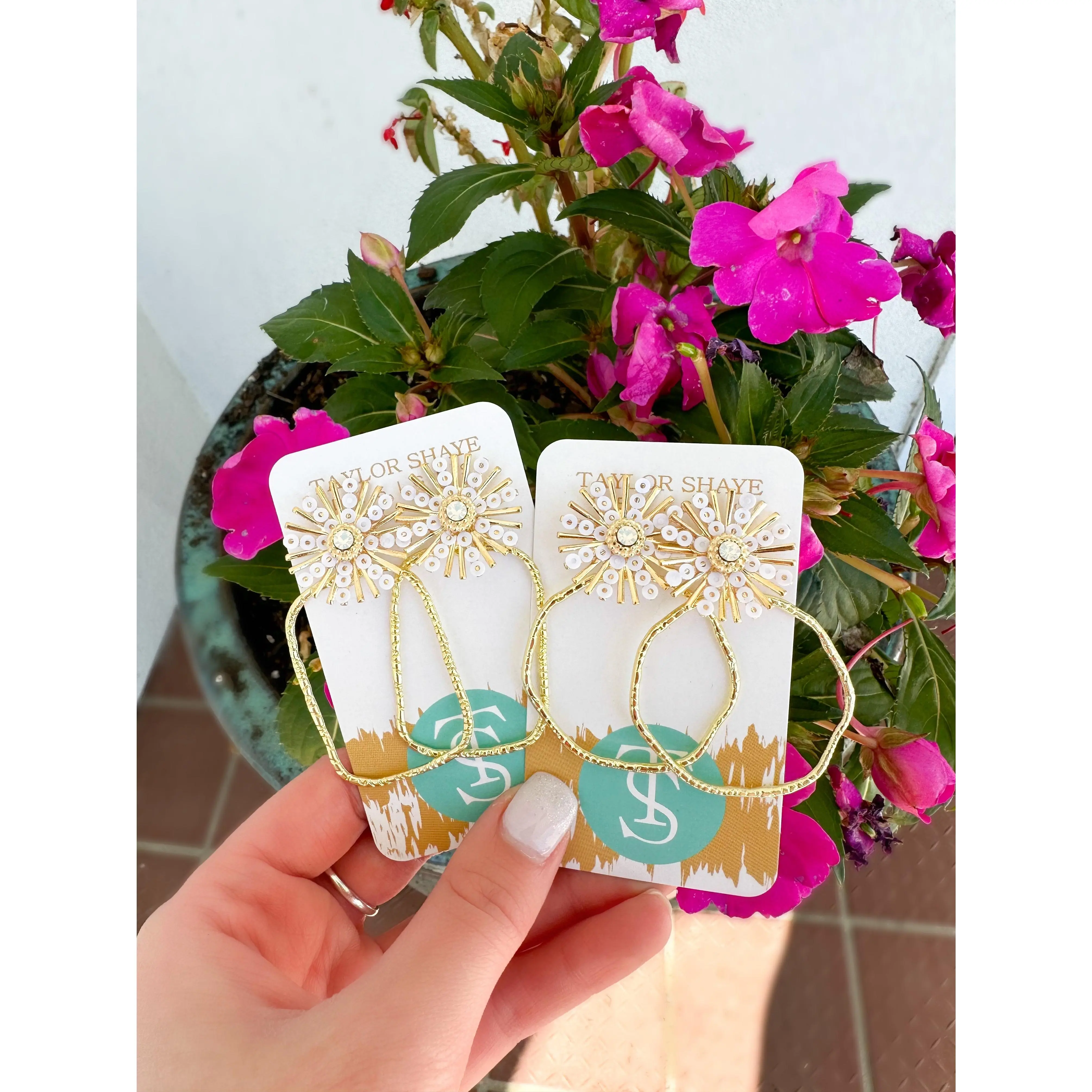 White Sequin Sunburst Hoops