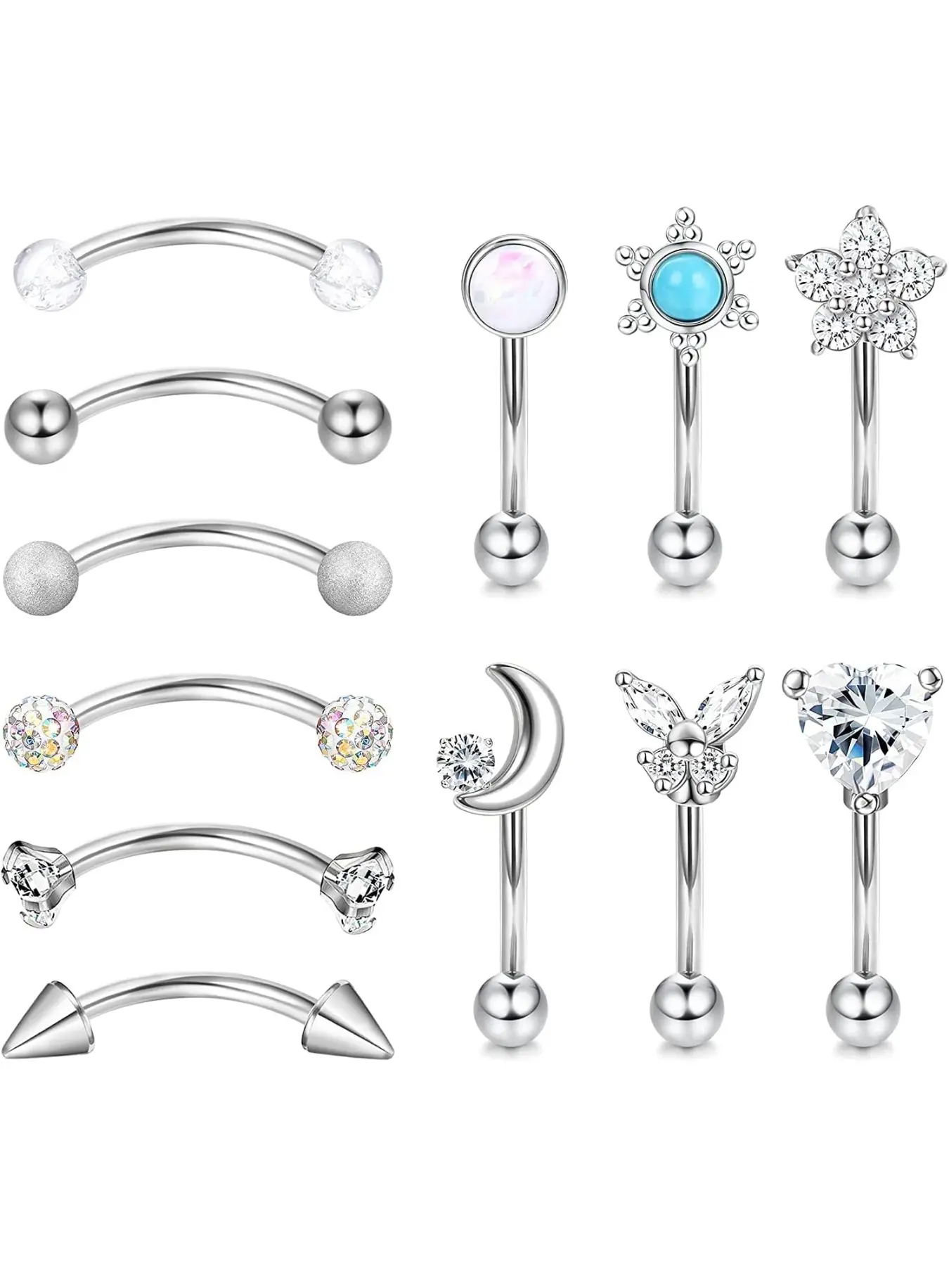 12 Pcs 16G Rook Daith Earrings Curved Barbell Stainless Steel for Women Tragus Piercing Eyebrow Belly Ring Belly Button Piercing Body Piercing Barbell Banana Piercing Jewelry Set Helix Pierced Ring 6-8mm