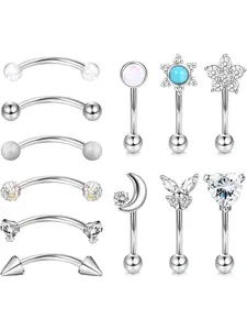 12 Pcs 16G Rook Daith Earrings Curved Barbell Stainless Steel for Women Tragus Piercing Eyebrow Belly Ring Belly Button Piercing Body Piercing Barbell Banana Piercing Jewelry Set Helix Pierced Ring 6-8mm