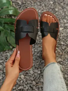 Summer New Open-Toe Round Toe Women's Sandals, Casual Flat Slippers, Bohemia Style, Home & Outdoor, PU Leather, Rubber Sole, Boho Style Sandals