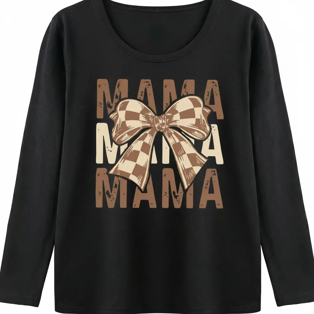 Summer long-sleeved top with three-line MAMA print, casual style, soft and versatile for everyday wear. Available in sizes S-6XL. Perfect Mother's Day gift. Streetwear