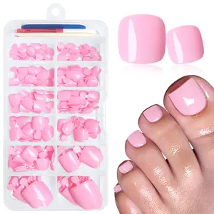 168pc Press on Toenails Women Fake Toe Nails with Adhesive Tabs, Pink Fake Toenails Press on Nails Toe Acrylic Nail Tips Short Square False Toenails Artificial Toe Nails Press ons