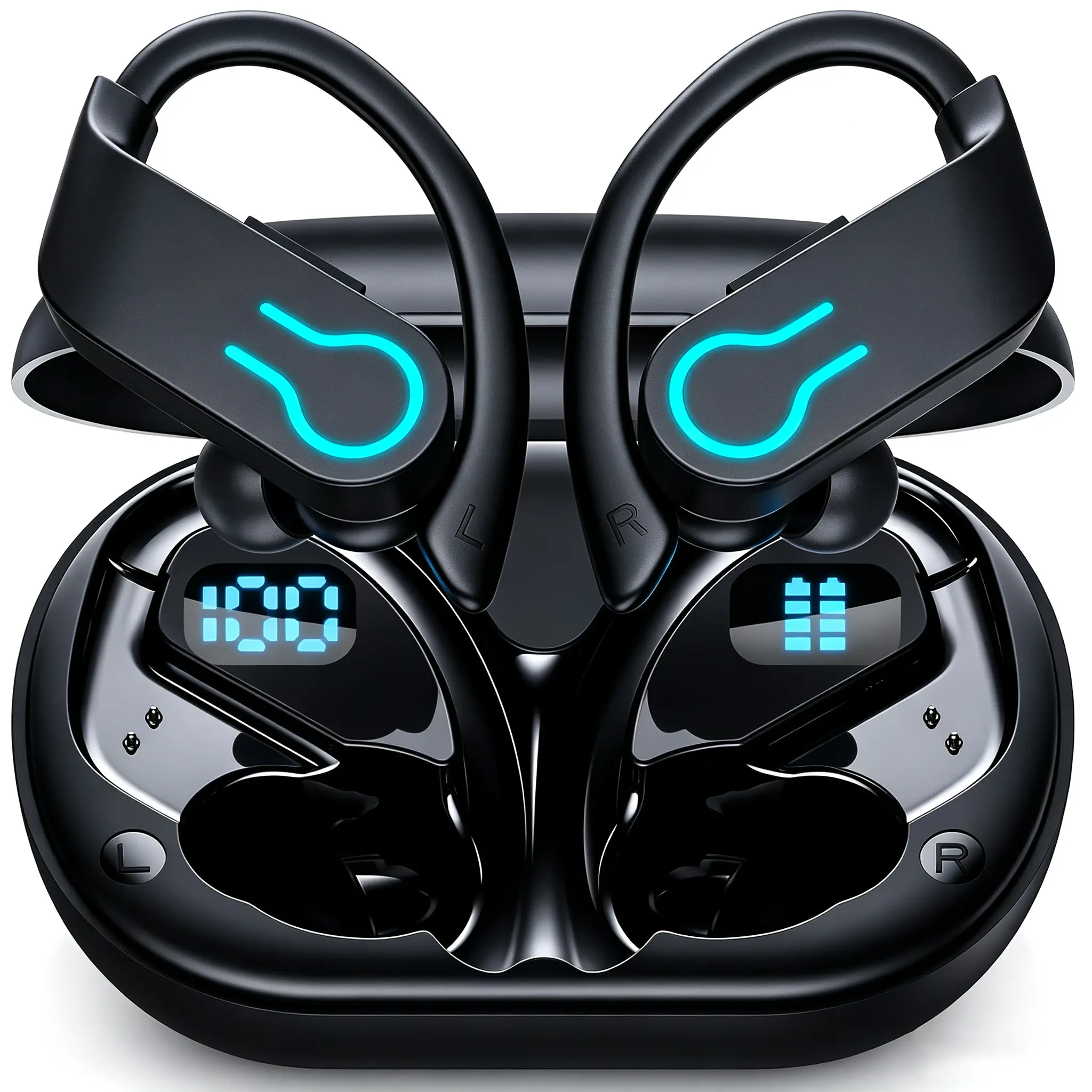Wireless Bluetooth 5.3 Hanging Ear Earbuds, Secure Ergonomic Design, Type-C Charging Port, Noise Reduction, Premium Audio, Waterproof Sports Headphones for Daily Calls, Running, Travel & Office Use
