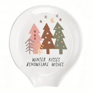 Christmas Coffee Spoon Rest Ceramic Spoon Holder Cafe Bar Accessories Snowman Nativity Scene Teaspoon Quote Ceramic Spoon Holder Rests for Station Decor Stove Top Countertop Kitchen Accessories Christmas Thanksgiving Gift for Coffee Lovers