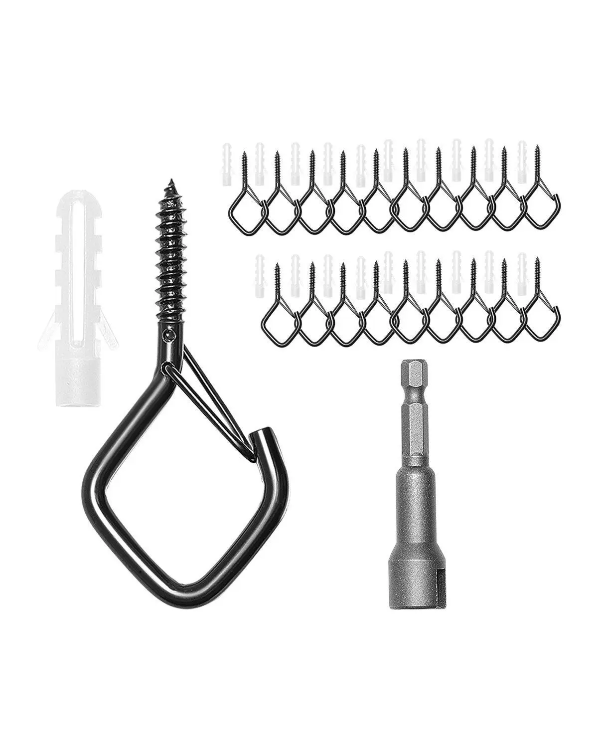 【Summerfinds】VEVOR 20 PCS Q-Hanger Hooks,  2.17 in Q Hanger String Light Hooks Outdoor, Heavy Duty Outdoor Screw Hooks with Security Buckle, for Hanging Outdoor String Lights, Christmas Lights, Cups, Decors (Black)