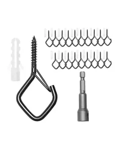 VEVOR 20 PCS Q-Hanger Hooks,  2.17 in Q Hanger String Light Hooks Outdoor, Heavy Duty Outdoor Screw Hooks with Security Buckle, for Hanging Outdoor String Lights, Christmas Lights, Cups, Decors (Black)