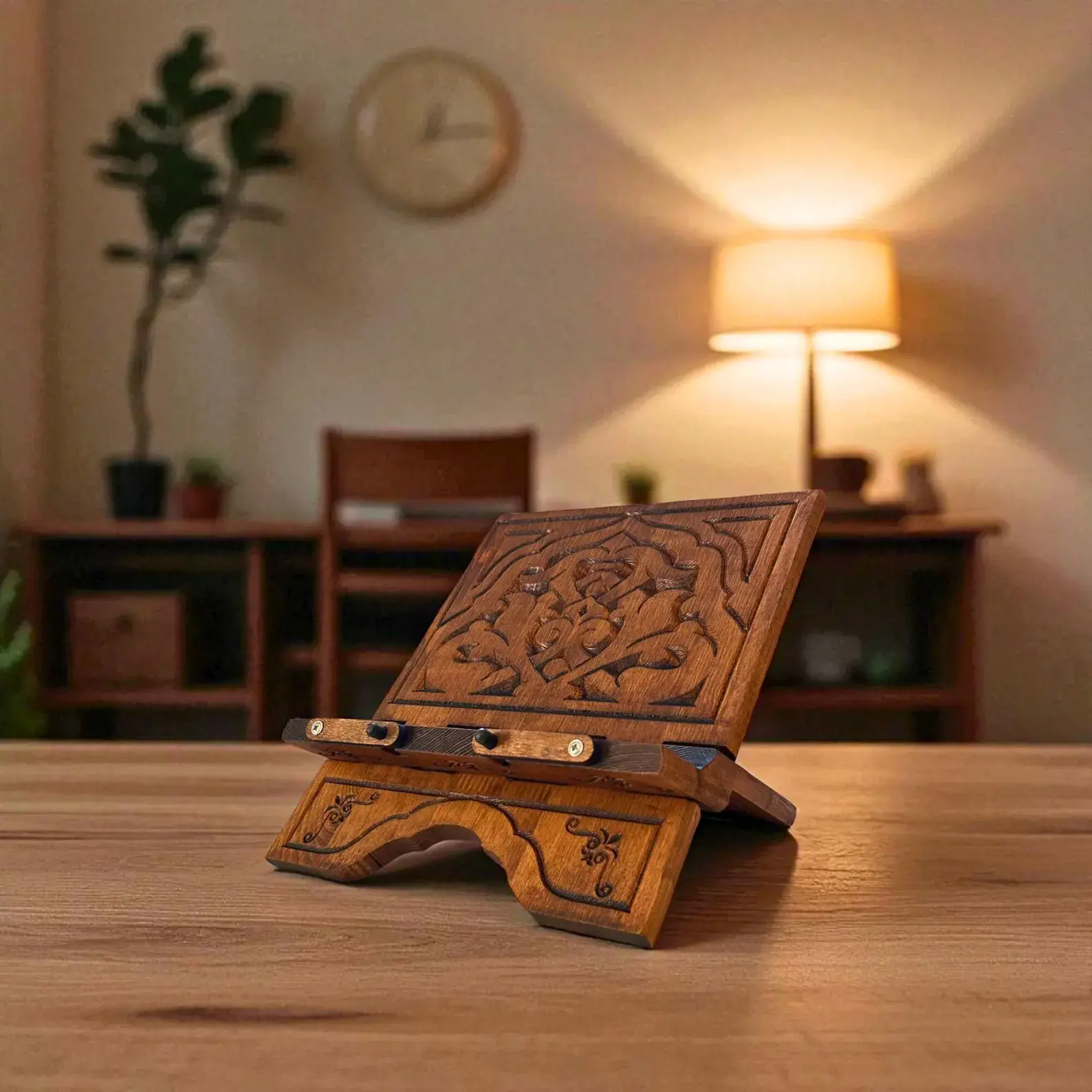 Solid Pine Wood Book Stand - Adjustable Foldable Rectangular Page Holder with Natural Look, Flat Base, Multi-Use for Cookbooks, Tablets, Office Desk Display Furniture