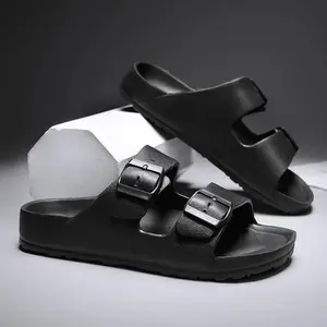 Women's Sandals, Comfortable Double Buckle Slippers, Adjustable Eva Flat Non-Slip Waterproof Sandals Girl Walking Shoes