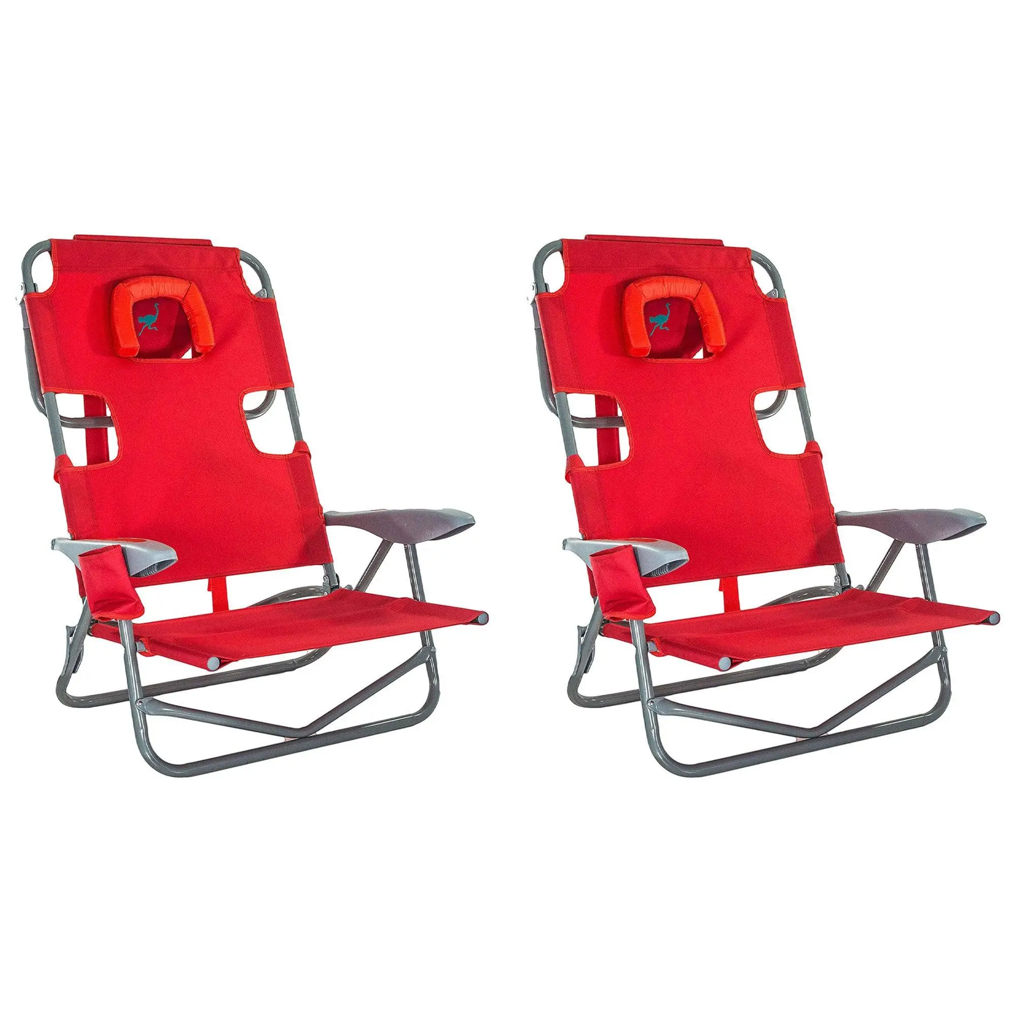 Ostrich (2 Pack) On Your Back Folding Reclining Outdoor Camping Lawn Chair, Red