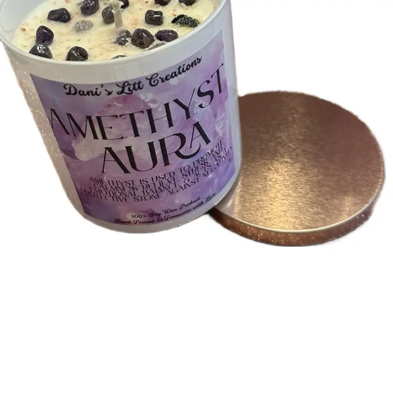 Dani's Lit Creations Amethyst Aura Candle - 100% Soy Wax with Amethyst Stones for Relaxation & Positive Energy