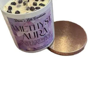 Dani's Lit Creations Amethyst Aura Candle - 100% Soy Wax with Amethyst Stones for Relaxation & Positive Energy