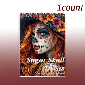 Sugar Skull Pattern Coloring Book, 1 Count Spiral Colorful Drawing Book, Arts and Crafts Easels, Art Supplies for Home School Office, Halloween, Drawing Paper