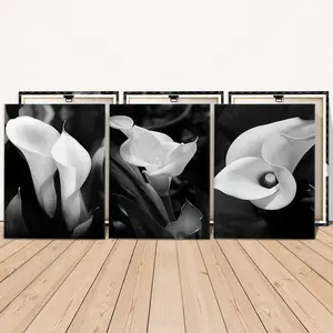 3 Counts Wooden Framed Canvas Painting, Elegant Black And White Calla Lily Images, Exquisite Poster, Perfect Living Room Decoration, Modern Home Decoration, Modern Art, Fashion Family Poster, Wall Art Decoration, Waterproof Art