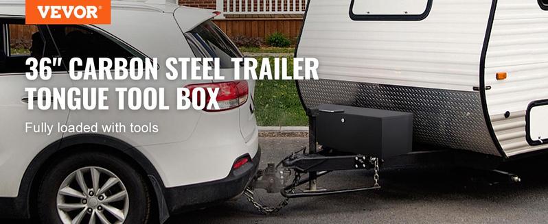 VEVOR Trailer Tongue Box, TikTokShopBlackFriday, Carbon Steel Tongue Box Tool Chest, Heavy Duty Trailer Box Storage with Lock and Keys, Utility Trailer Tongue Tool Box for Pickup Truck Bed, RV Trailer, 36"x12"x12", Box Storage for various vehicles