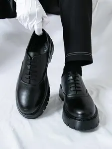 Men's Fashionable Lace Up Front Oxford Stackform Shoes, Casual Comfortable Solid Color Dress Shoes for Daily Wear, Male All-match Shoes for Daily Wear