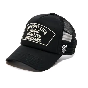 Support Live Music Trucker Hat – Black Mesh Back Cap