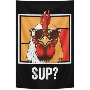 Funny Tapestry Personalized Cartoon Sunglasses Chicken Flag, Creative Fun Wall Decoration, Suitable For Various Scenes Such As Bedrooms, Living Rooms, Dormitories, and Gatherings. Multiple sizes are available for selection. Hanging