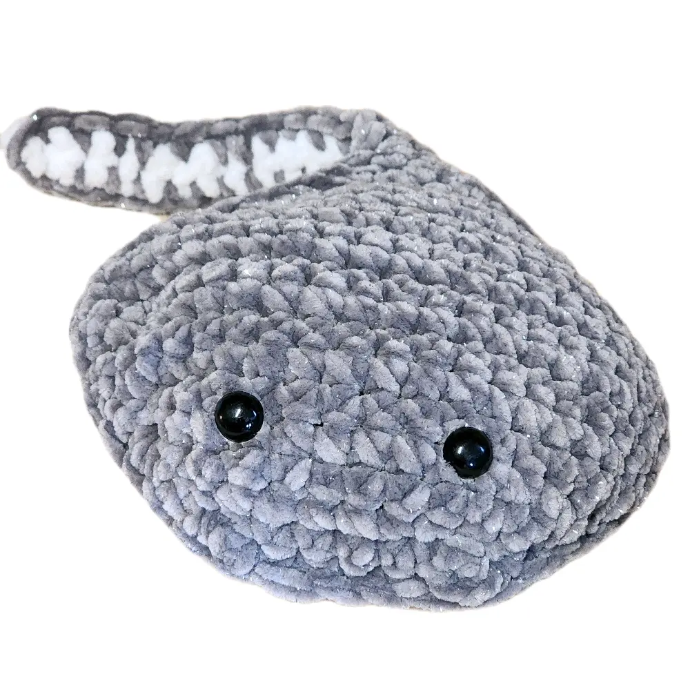 Crochet Plushie Sting Ray - Soft Gray Plush with Black Eyes, Ideal for Gifts and Collectibles